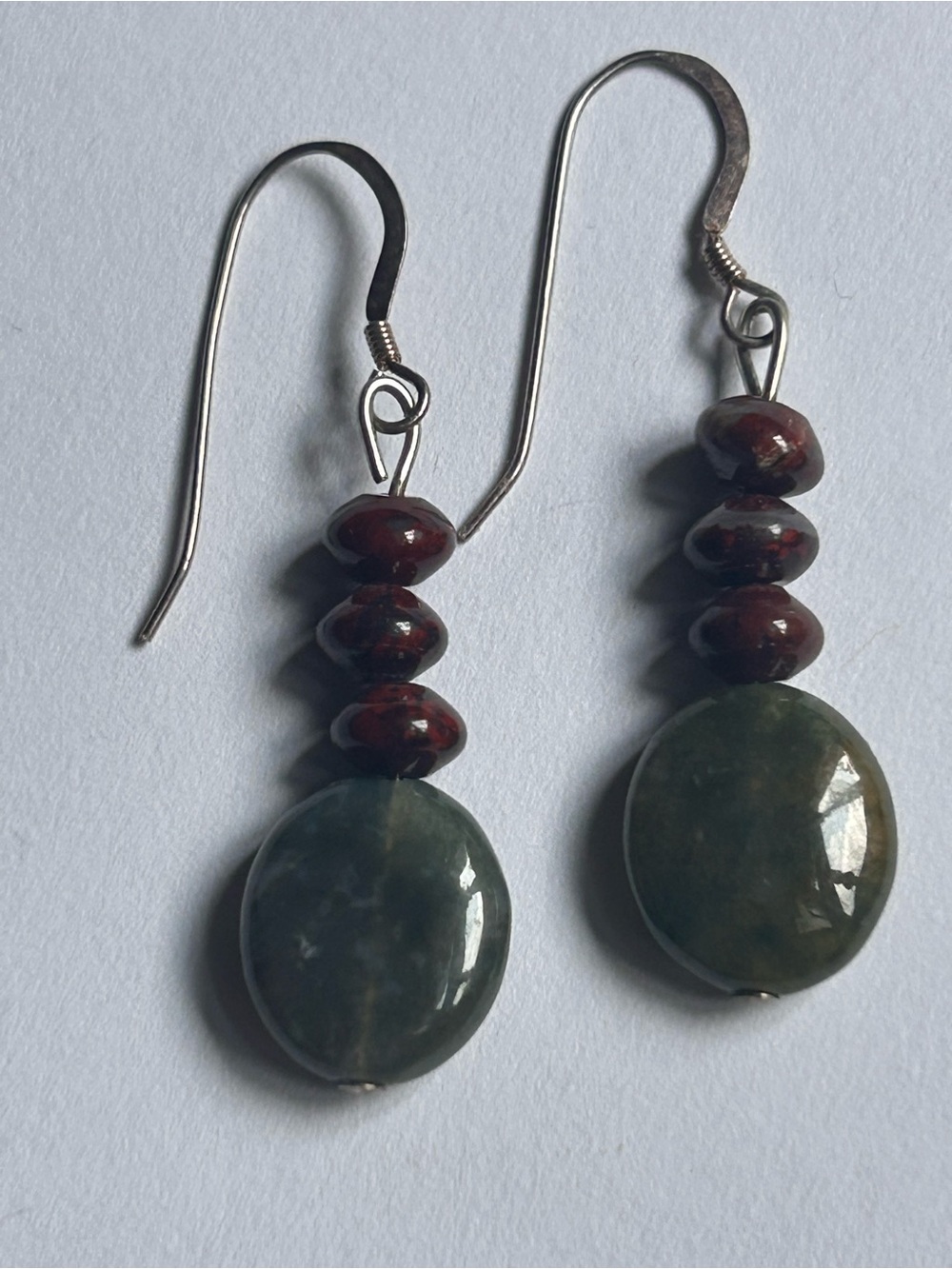 Handmade Green and Brown Stone Drop Earrings